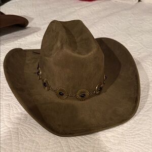 Olive green  Suede Cowboy Hat with Gold Accents